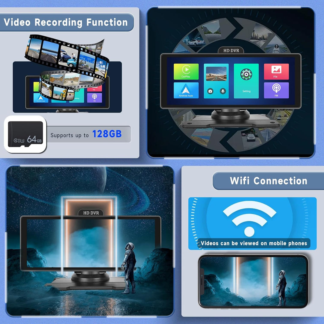4K Display Carplay Android Auto Monitor 1440P Dashcam mit GPS ADAS, Hodozzy 10,26 Zoll IPS Touchscre