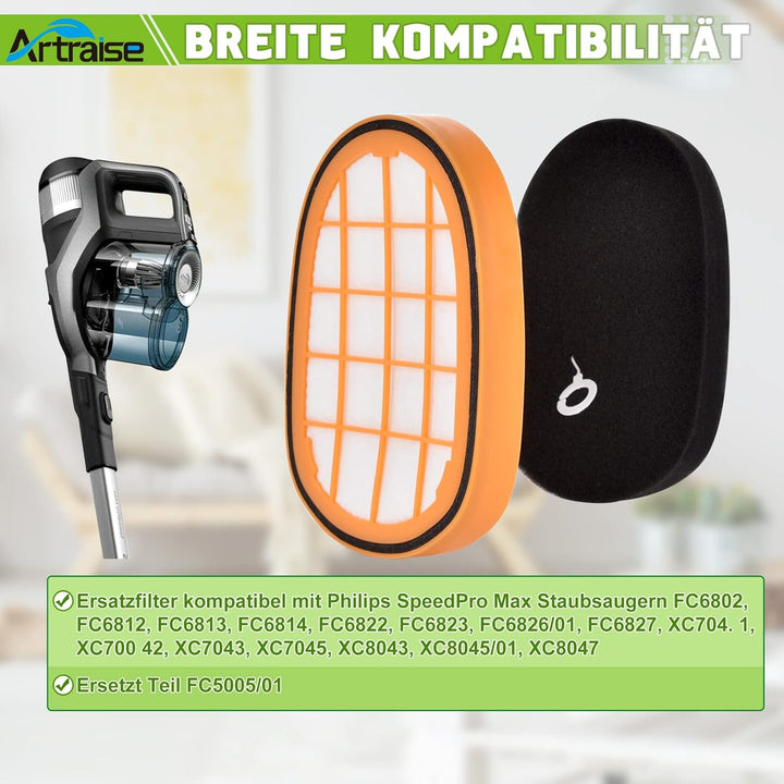 Artraise Filter für Philips SpeedPro Max Staubsauger, 6 Stück für Philips FC6812 FC6813 FC6822 FC682