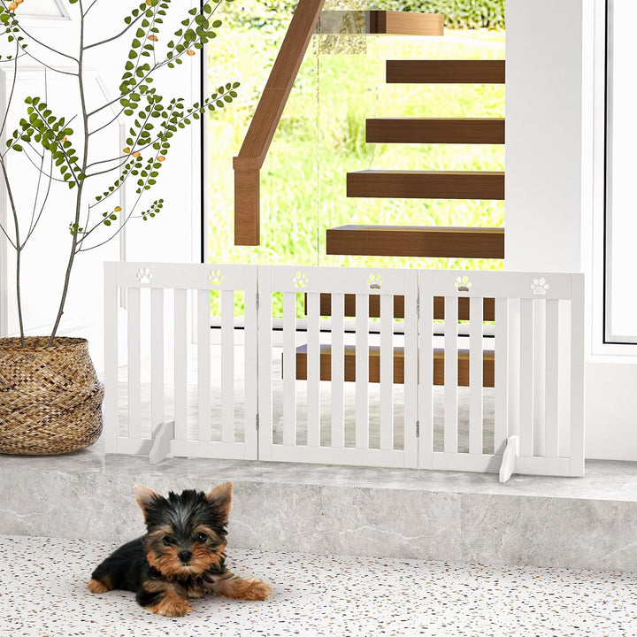 COSTWAY Absperrgitter Hunde, Schutzgitter Holz klappbar, Treppengitter 60cm Hoch, Hundeabsperrgitter