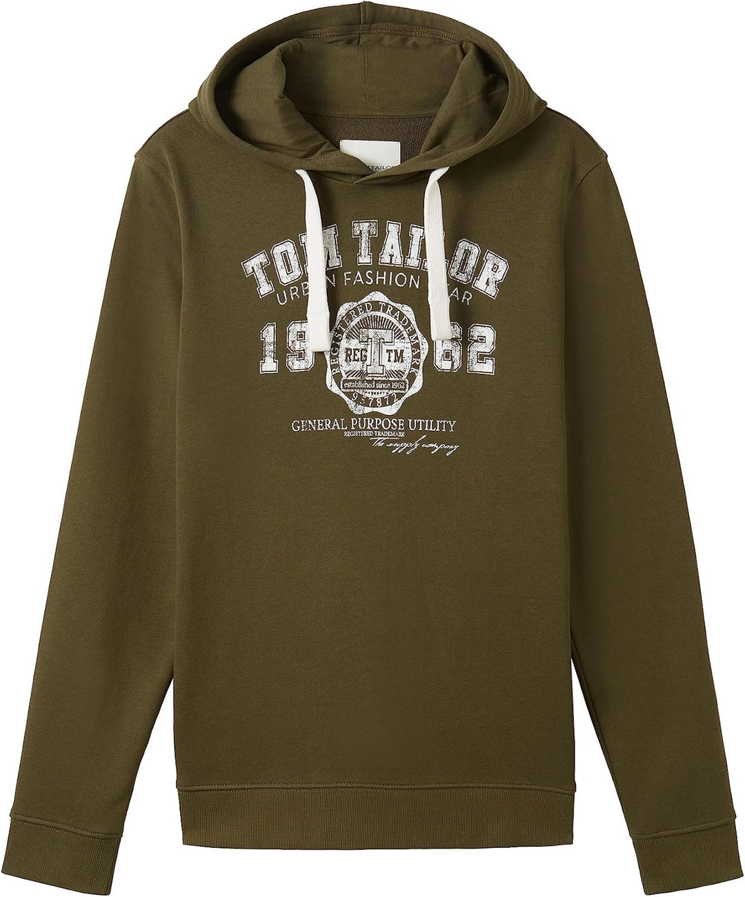 TOM TAILOR Herren Basic Hoodie Sweatshirt mit Logo-Print L 13050 - Olive Night Green, L 13050 - Oliv