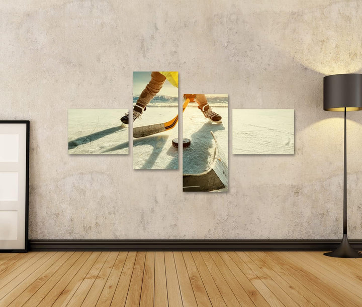 islandburner Bild auf Leinwand Eishockey Spiel Auf See Bilder Wandbilder Poster Leinwand 150x80cm -