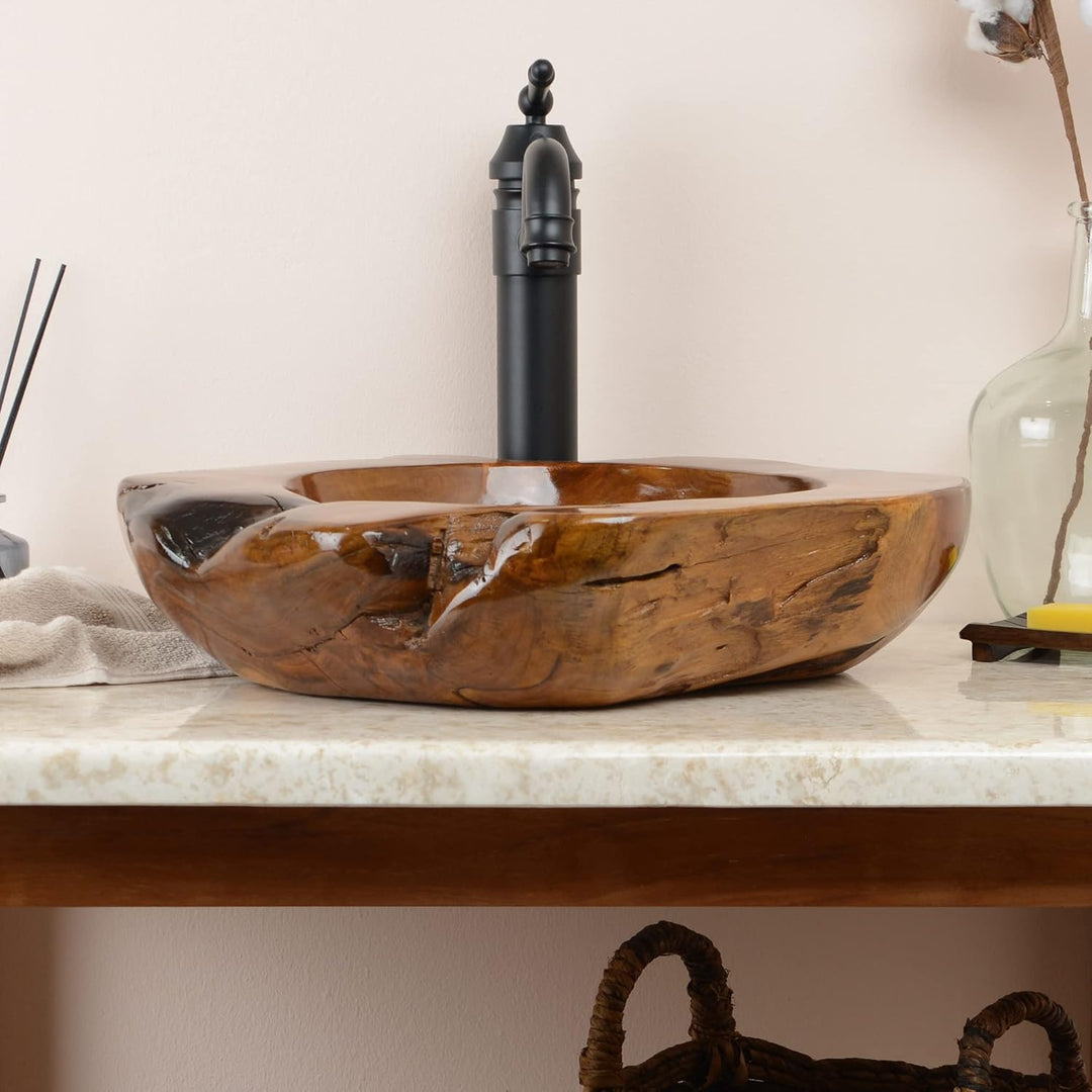 45 cm rundes Teakholz Waschbecken in braun von WOHNFREUDEN - Mit Unikat Auswahl Auswahl des Unikats