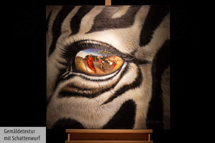 KunstLoft Leinwandbild | 100% HANDGEMALT | 80x80cm | Gemälde 'Stilles Gewissen' | Zebra | Schwarz We