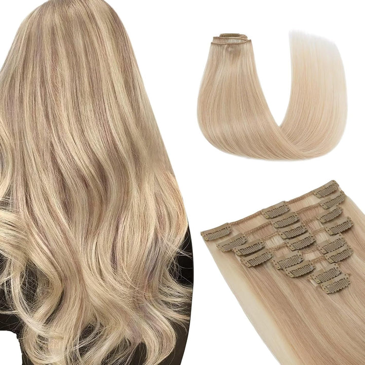 TESS Clip in Extensions Echthaar, 8pcs Clip in Haarverlängerung Remy Echt Haare Natürliche 18 Clips