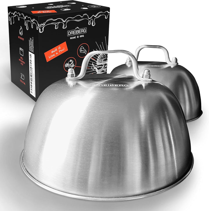 DREIBERG® Burgerglocke 2er Set – Edelstahl Schmelzglocke für Cheeseburger. Schmelz- und Abdeckhaube