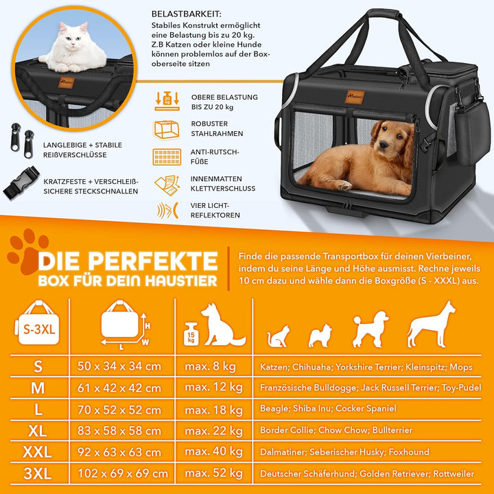 TRESKOยฎ Hundebox faltbar inkl. Leckmatte, Spatel & Reflektoren XXXL 102x69x69cm | Transportbox fรผr H