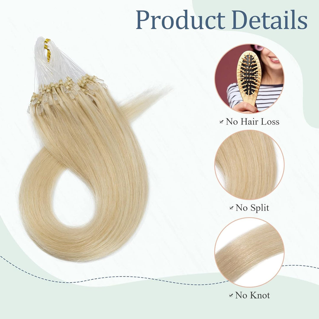 Silk-co Haarteile Echthaar Microring Extensions Echthaar 0.5g 60# Platinblond Micro Loop Hair Extens