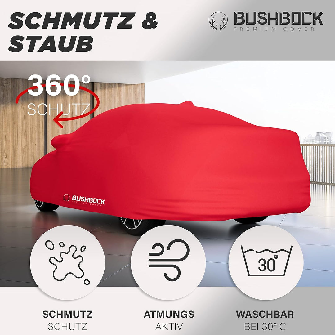 BUSHBOCK® Premium Autoabdeckung Indoor - Satin Schutzhülle Stoff - Abdeckplane Autoplane Autogarage
