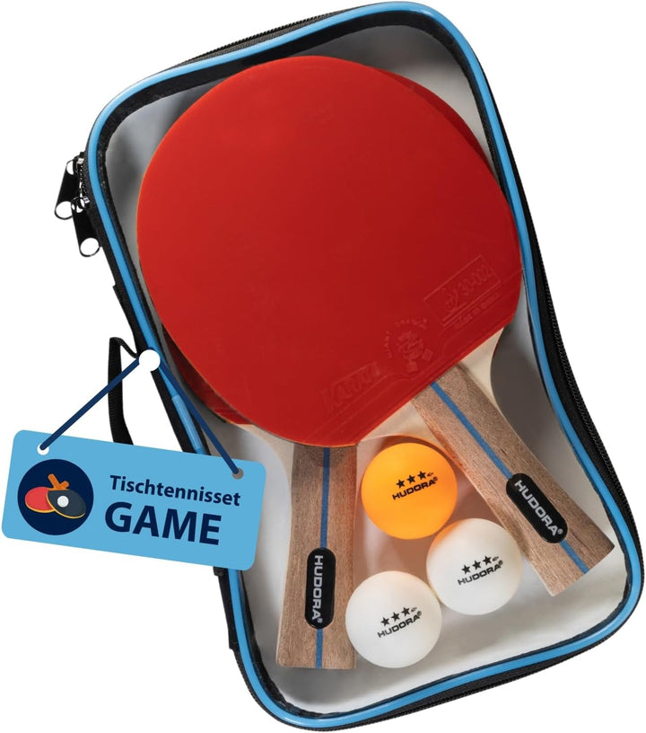 HUDORA Table Tennis Set Game/Match/Tournament - high-quality table tennis racket set with 2/2/1 rack
