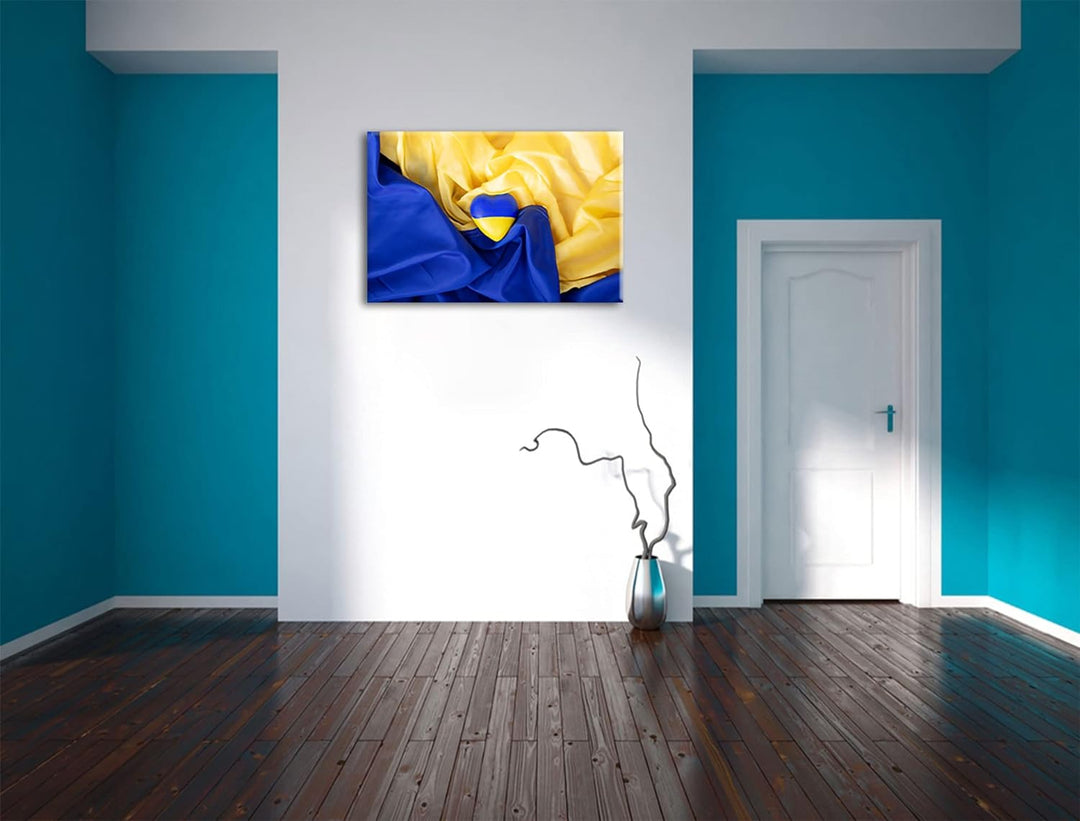 Herz mit Ukraine Flagge als Leinwandbild | Grösse: 120x80 cm | Wandbild | Kunstdruck | fertig bespan