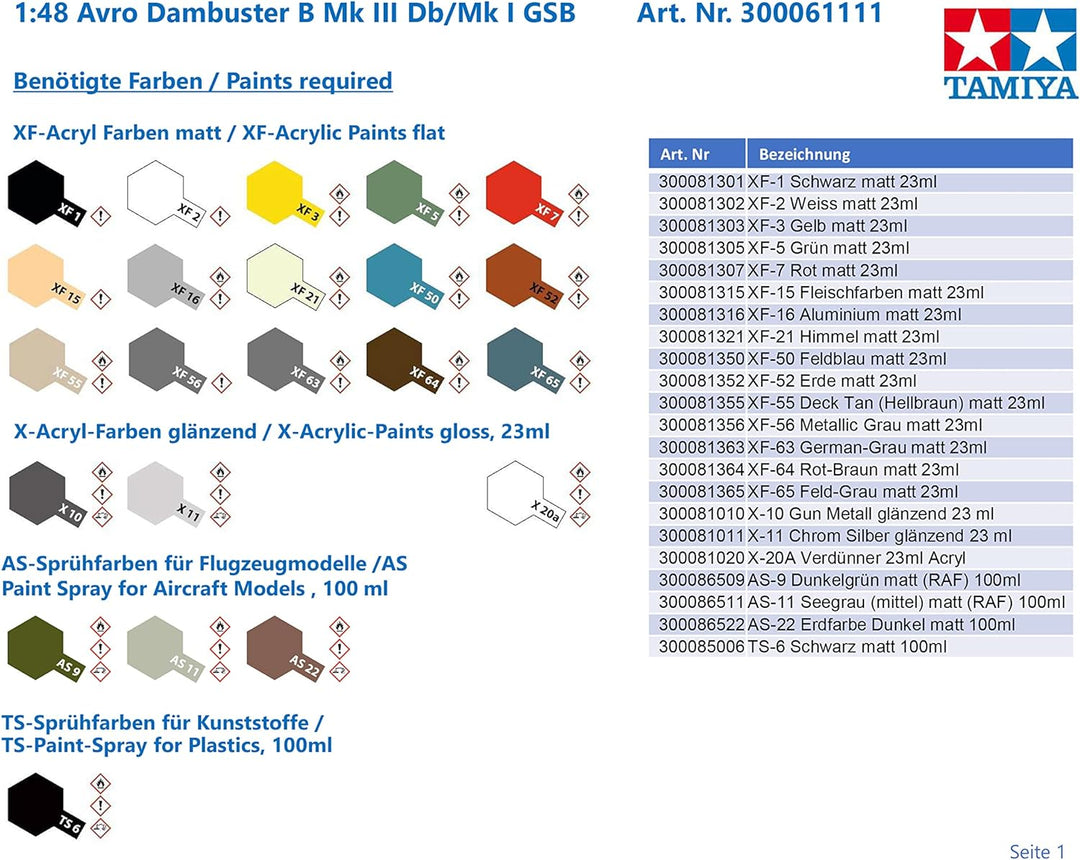 Tamiya 300061111-1:48 Avro Dambuster B Mk III Db/Mk I GSB, Flugzeug