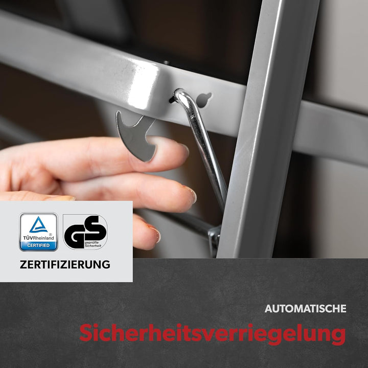 siwitec Klapptritt aus Stahl mit 2 Stufen, anthrazit, kleine Leiter mit Anti-Rutschmatten, 150 kg Tr