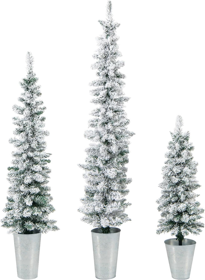 COSTWAY 3er Weihnachtsbaum Künstlich mit Schnee, 90+120+150cm, Tannenbaum Bleistift mit Sockel aus M