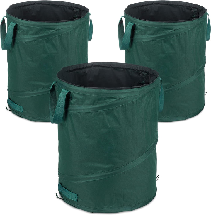 Relaxdays Laubsack selbstaufstellend, 3er Set, 90 Liter, Pop Up Gartensack, 3 Griffe, UV-beständig,