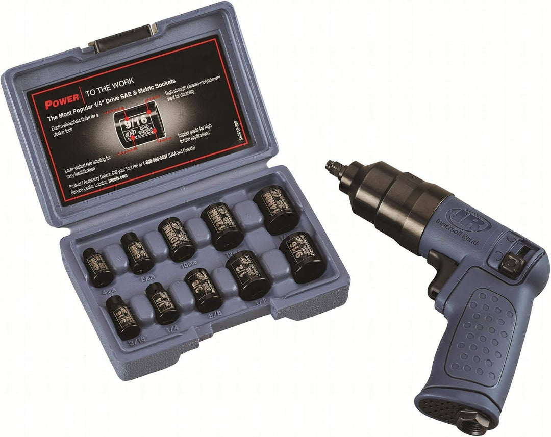 Ingersoll Rand 1/4" Mini Druckluft Schlagschrauber 2101KA mit Steckschlüsselsatz, Set mit Steckschlü