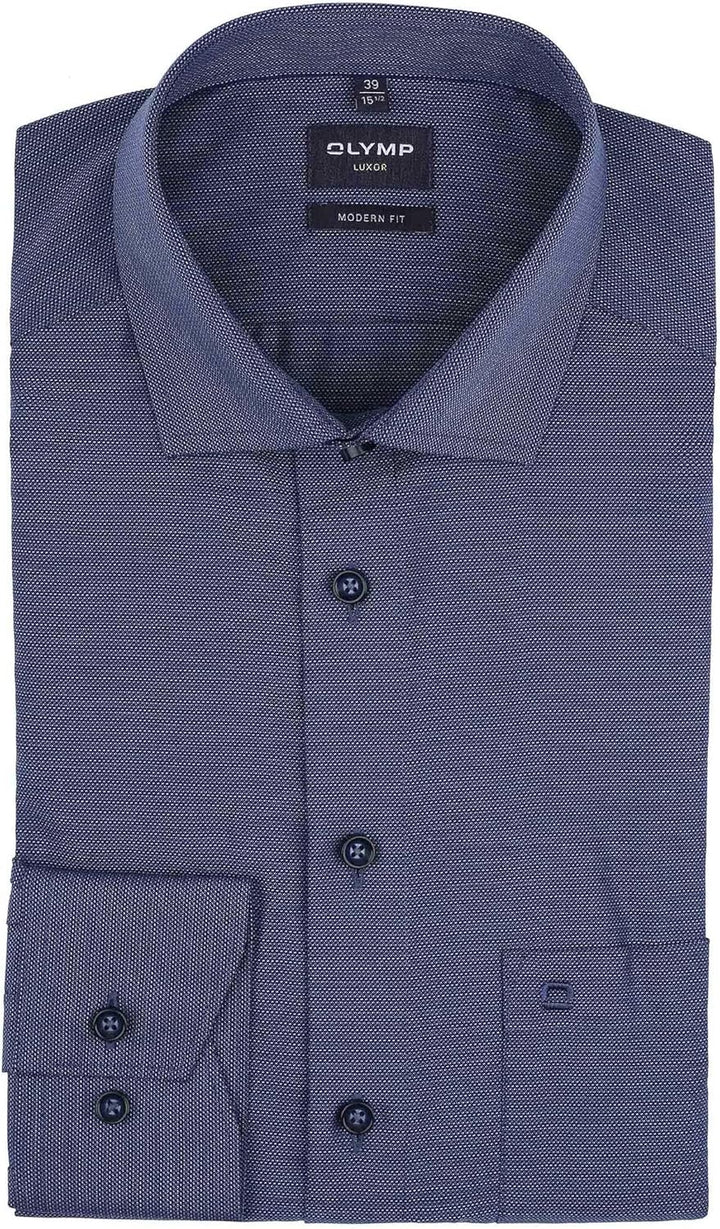 OLYMP Herren Businesshemd Langarm Luxor,Natté,modern fit,Global Kent 37 Marine 18, 37 Marine 18