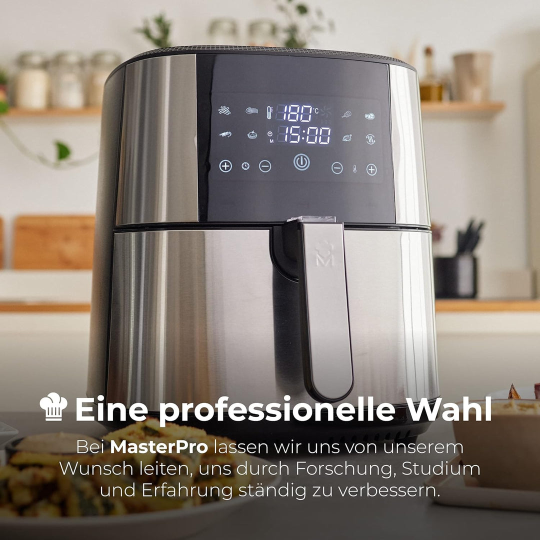 MasterPro Foodies - Fritteuse Ohne Öl, AirFryer XXL, 6L Fassungsvermögen und 1800W Leistung, 90% wen