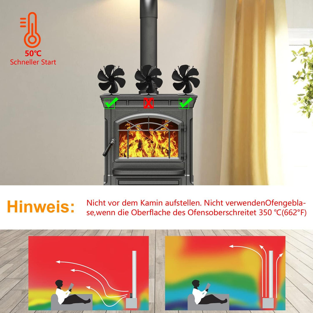 Tubiaz 6 Blättern Kaminventilator, Ofenventilator hitzebetrieben, Kamin Ofen Ventilator für Holzbren