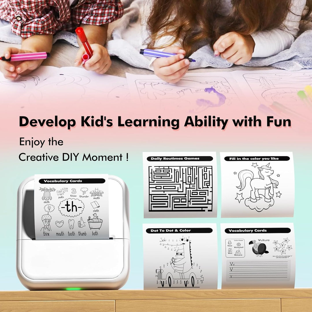 Bisofice S1 Mini Drucker für Smartphone mit 11 Rollen Druckerpapier, Sticker Drucker Mini Drucker Au