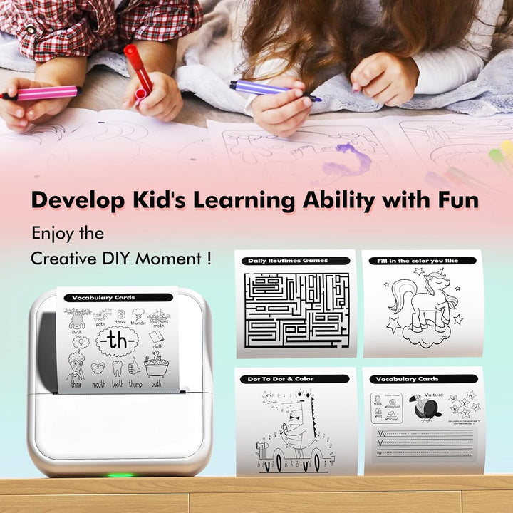 Bisofice S1 Mini Drucker für Smartphone mit 11 Rollen Druckerpapier, Sticker Drucker Mini Drucker Au