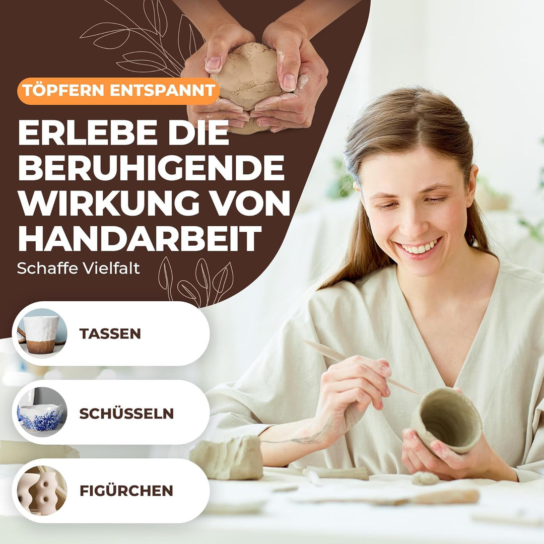 FORM FREUDE Töpferset für Zuhause – DIY Kreativset mit Lufttrocknendem Ton, Modellierwerkzeugen und