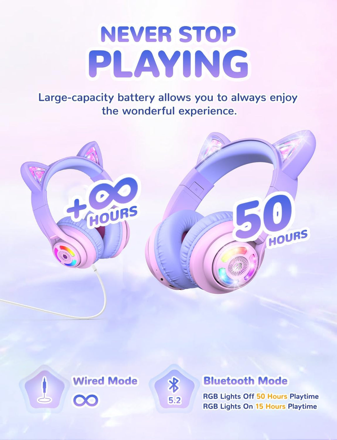 iClever Bluetooth Kopfhörer Kinder, 74/85dBA Lautstärkeregler, 50 Stunden Spielzeit, Bluetooth 5.2,