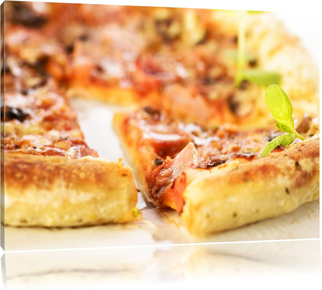 Frischgebackene Pizza, Format: 100x70 auf Leinwand, XXL riesige Bilder fertig gerahmt mit Keilrahmen