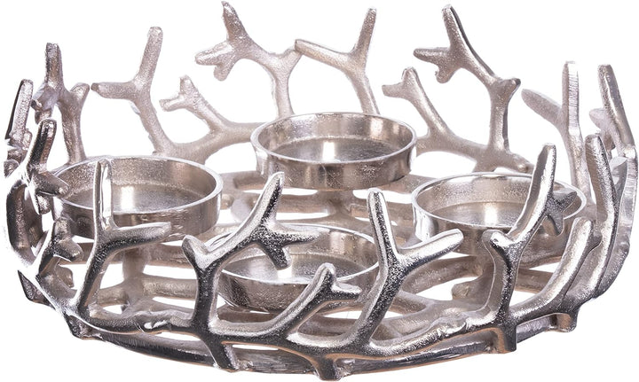 Brandsseller Adventskranz Ø 28 cm | Weihnachtskranz | Aluminium | Silber | Äste Ø 28 cm