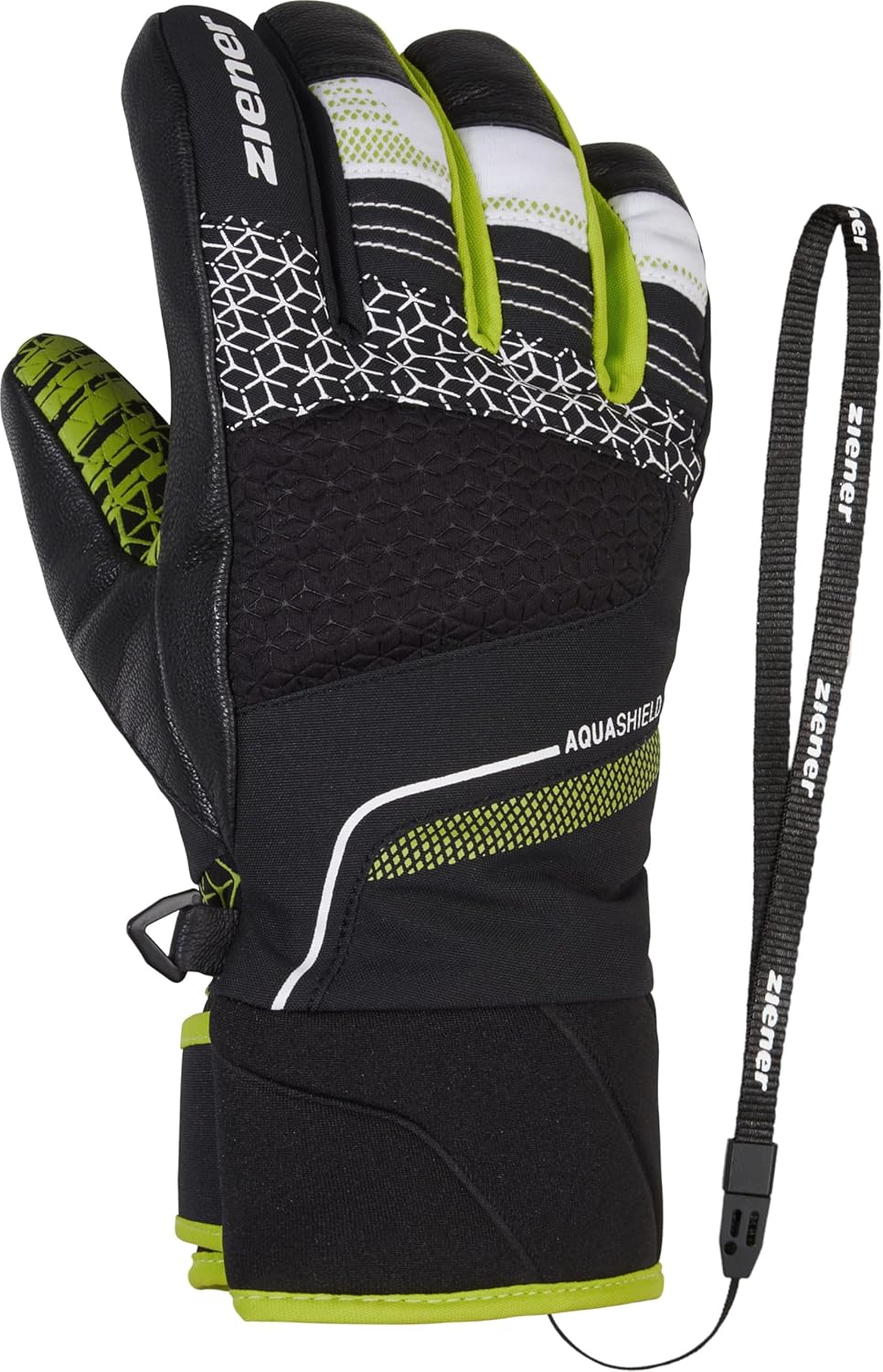 Ziener Jungen Lonzalo Ski-Handschuhe/Wintersport | wasserdicht, atmungsaktiv, Primaloft 4 black.lime