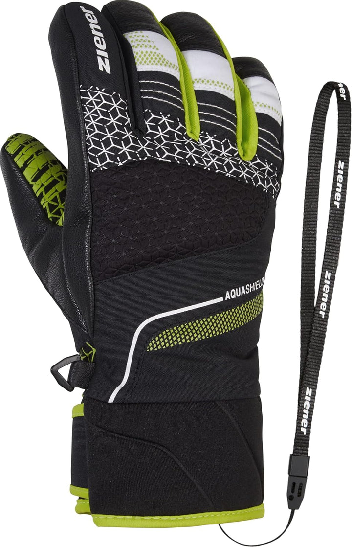 Ziener Jungen Lonzalo Ski-Handschuhe/Wintersport | wasserdicht, atmungsaktiv, Primaloft 4 black.lime