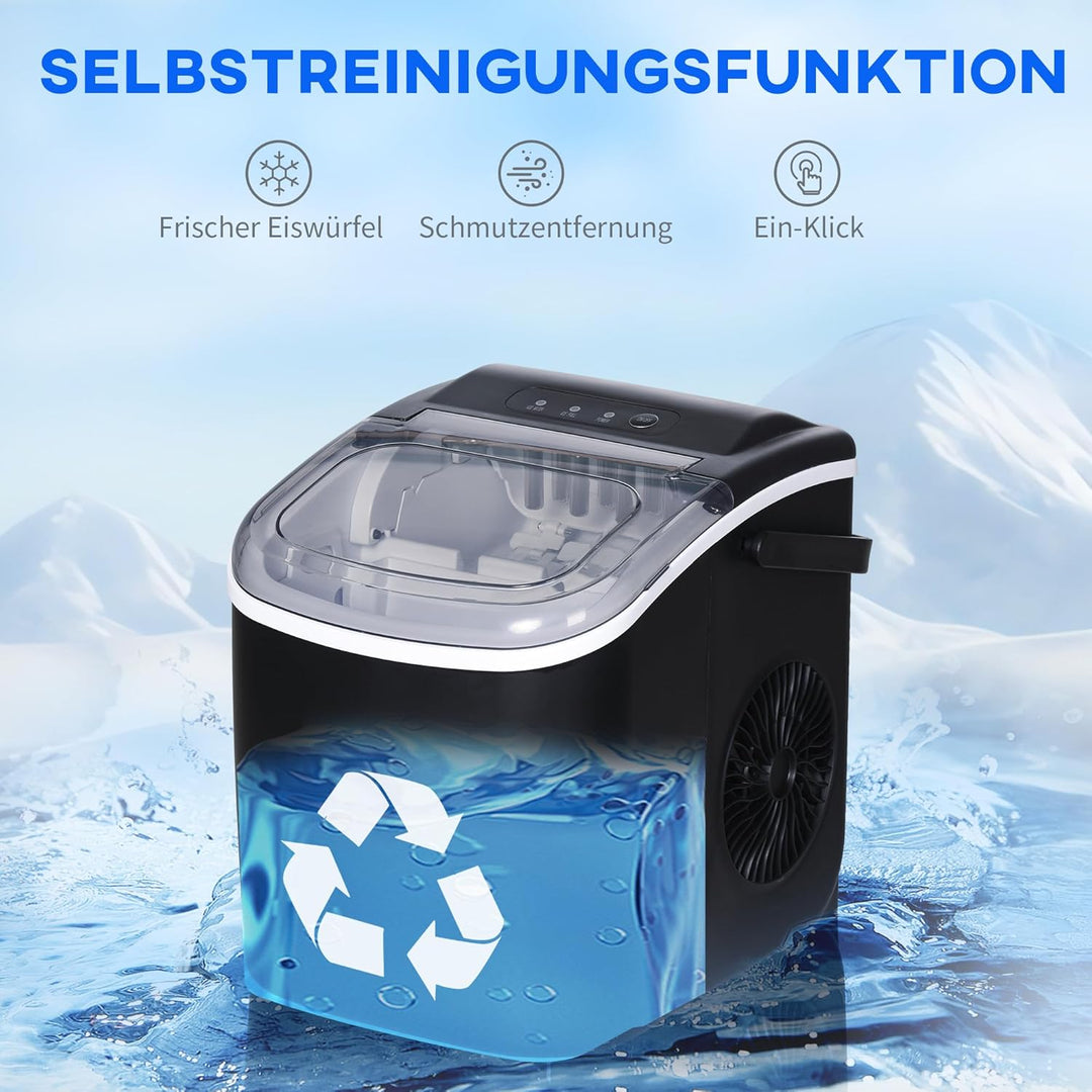 HOMCOM Eiswürfelmaschine 12 kg/24h 1,2 L Eiswürfelbereiter mit 1,3 L Wassetank Display Ice Cube Make