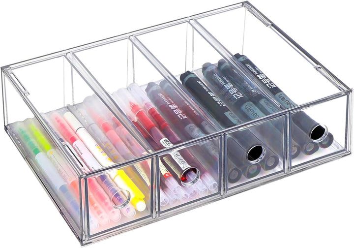 SUPAWAY Schreibtisch Organizer mit 4 Schubladen Transparenter Schubladenkasten Schubladenorganizer S