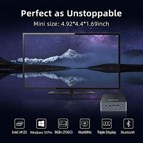 AWOW Mini PC Wi-10 Pro,Celeron J4125 mit 8GB DDR4/ NVMe M.2 256GB SSD 4K@60Hz, AK41 Desktopcomputer
