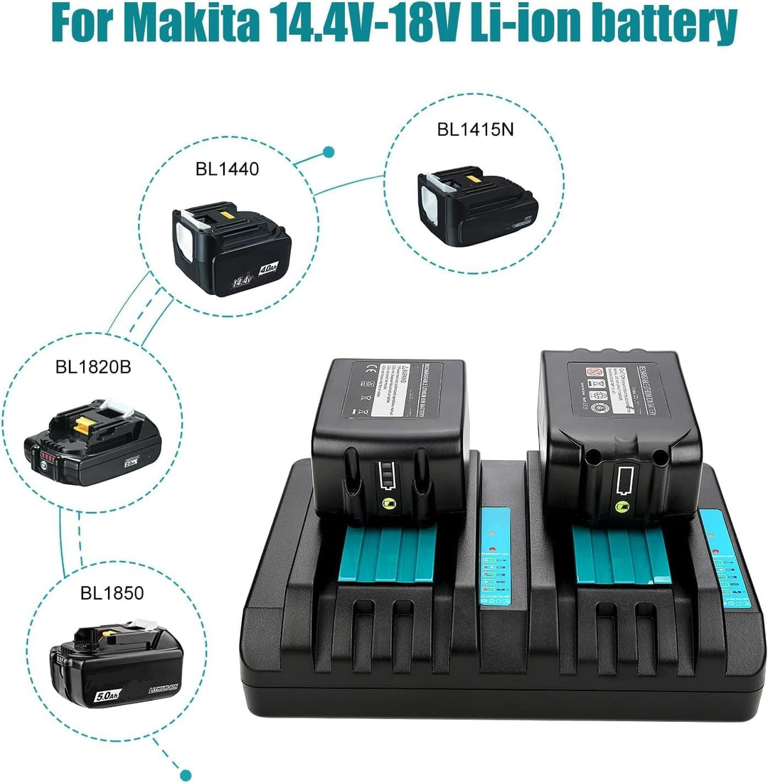 ENERGUP Dual Port Ladegerät 18V DC18RD Ersatz für Makita Ladegerät 18V Kompatibel mit Makita 14,4V-1