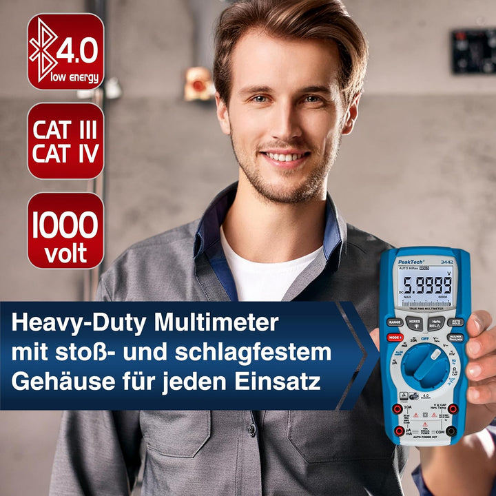 PeakTech P 3442 True RMS Digital Multimeter für Elektriker mit 60000 Counts & 4.0 Bluetooth, Profi-H