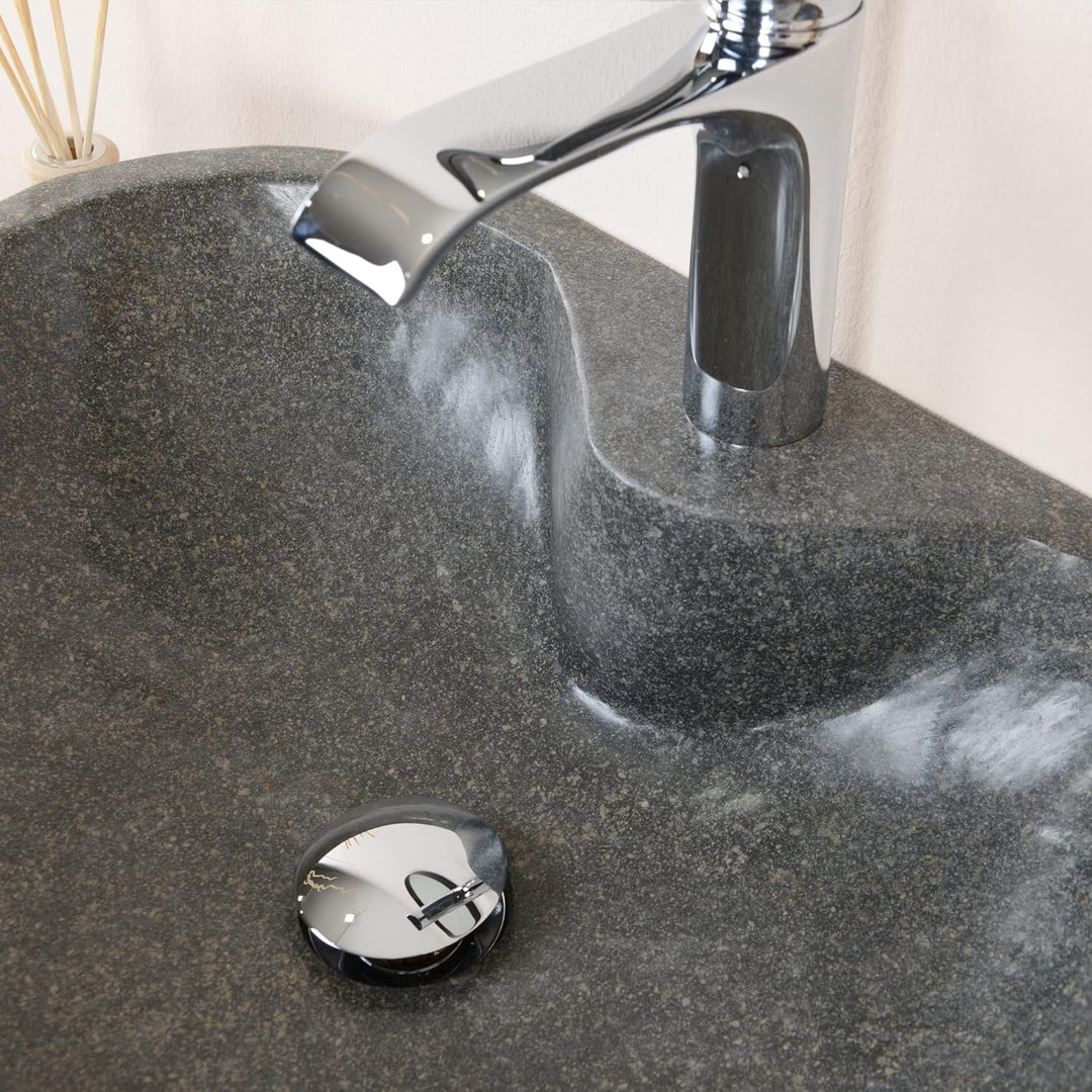 50 cm rundes Naturstein Waschbecken in grau mit Hahnloch von WOHNFREUDEN - Mit Unikatauswahl Auswahl