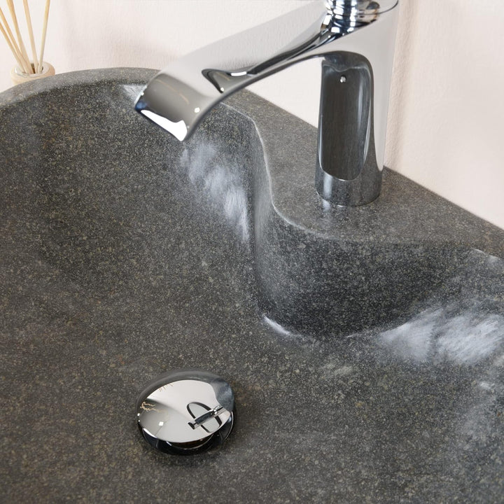 50 cm rundes Naturstein Waschbecken in grau mit Hahnloch von WOHNFREUDEN - Mit Unikatauswahl Auswahl