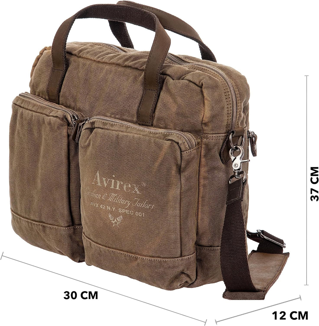 Avirex Ordner mit zwei Griffen aus Canvas und Rindsleder, gepolsterte Tasche für PC, 15,6 Zoll, mit