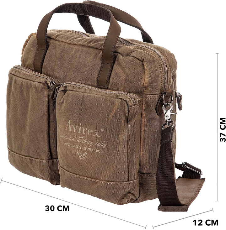 Avirex Ordner mit zwei Griffen aus Canvas und Rindsleder, gepolsterte Tasche für PC, 15,6 Zoll, mit