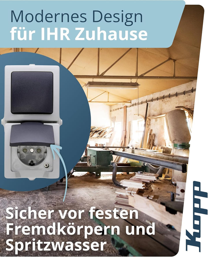 Kopp Nautic Spar-Paket grau: 2X Aus-Wechsel-Schalter + 3X 1-Fach Klappdeckel-Steckdose + 1x 2-Fach K