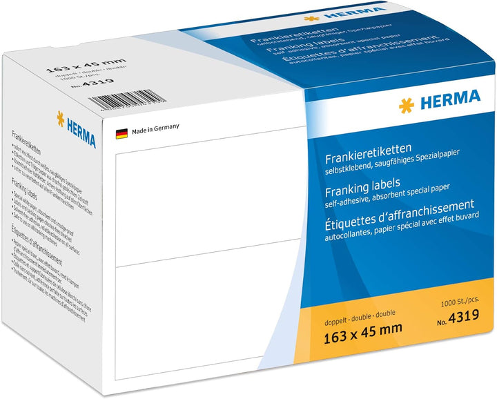 HERMA 4319 Frankieretiketten für Frankiermaschinen, doppelt, 163 x 45 mm, 1000 Stück, selbstklebend,