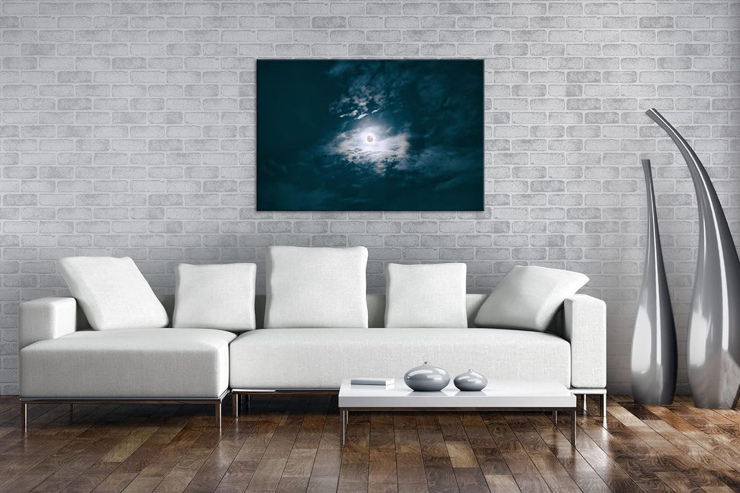 deyoli Wolkenbedeckte Vollmondnacht Format: 80x60 als Leinwandbild, Motiv fertig gerahmt auf Echthol