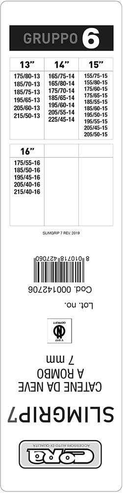 Cora 000142706 Schneeketten für Auto Slim Grip 7 mm, Gruppe 6