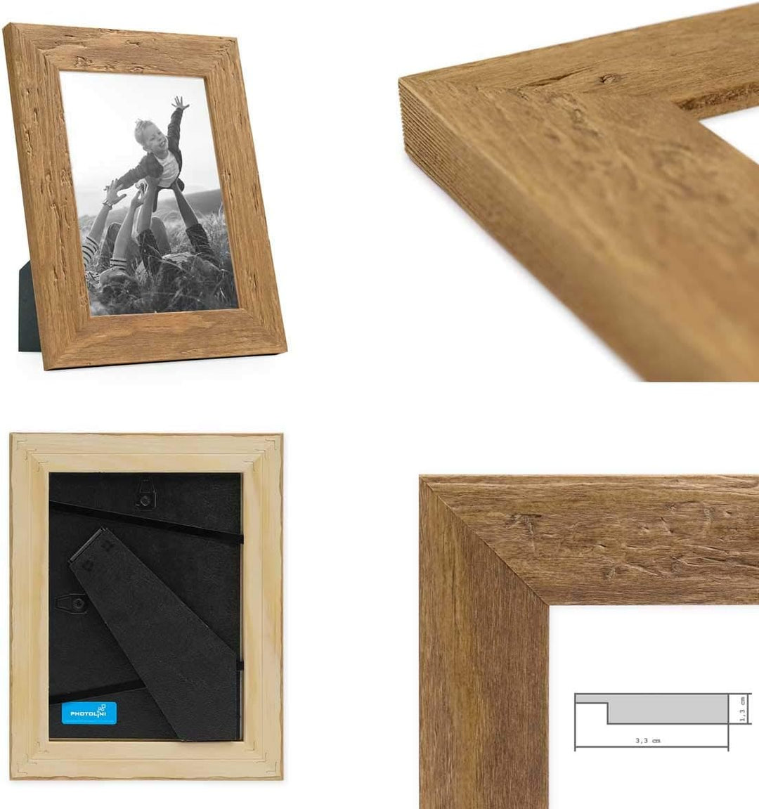 Bilderrahmen 13x18 cm Holz Eiche-Optik, 2er Set Echtholz-Rahmen rustikal, Strandhaus, Made in German