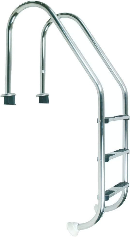 well2wellness® Hochwertige Edelstahl Einstiegsleiter V2A, 43mm Holm weit gebogen, 3 Stufen Holm, wei