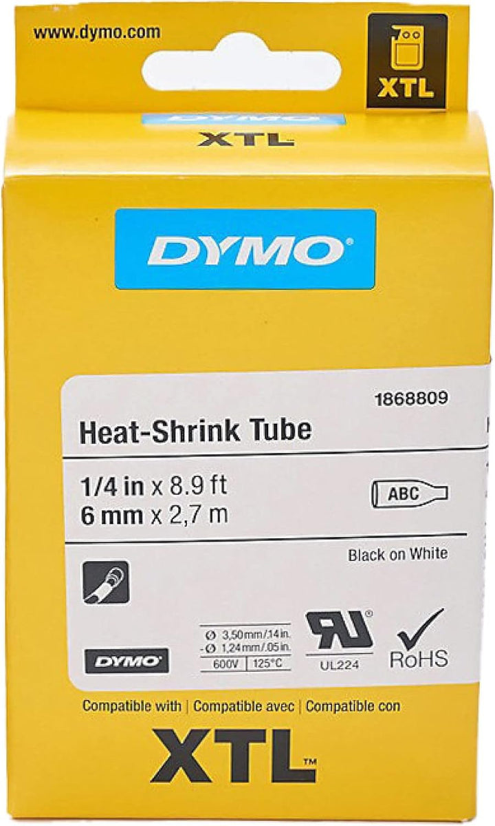 Dymo XTL Schrumpfschlauch | Endlosband | 6 mm x 2.70 m | schwarz auf weiss 6 mm x 2,7 m, 6 mm x 2,7