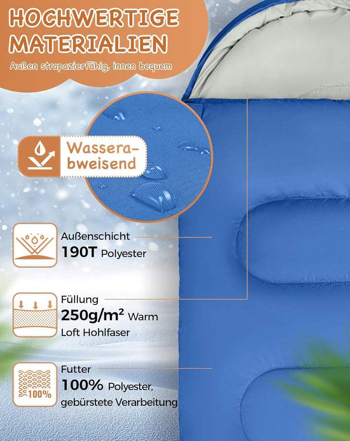 KingCamp Schlafsack Deckenschlafsack Camping Outdoor 3-4 Jahreszeiten für Erwachsene Kinder Ultralei