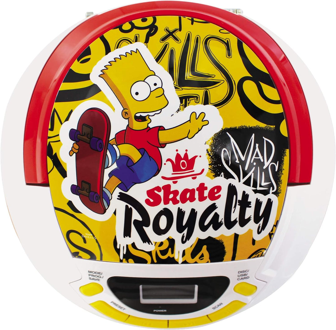 Metronic 477454 CD-Player für Kinder, Simpsons, mit USB-/AUX-IN-Port Rot/Weiss Simpson jaune, Simpso