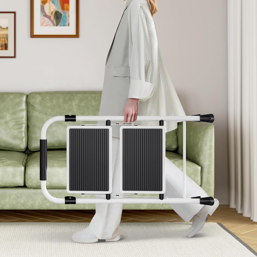 KINGRACK 2 Stufen Leiter, Trittleiter mit Handläufen, Stufenleiter, Klappleiter Tritthocker, Klapptr