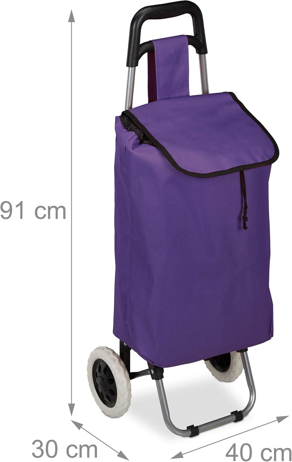 Relaxdays Einkaufstrolley, klappbar, 25 L Einkaufstasche mit Rollen, bis 10 kg belastbar, HBT: 91 x